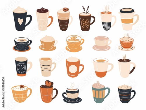 Wallpaper Mural Set of various cup of coffee simple illustration. AI generated Torontodigital.ca