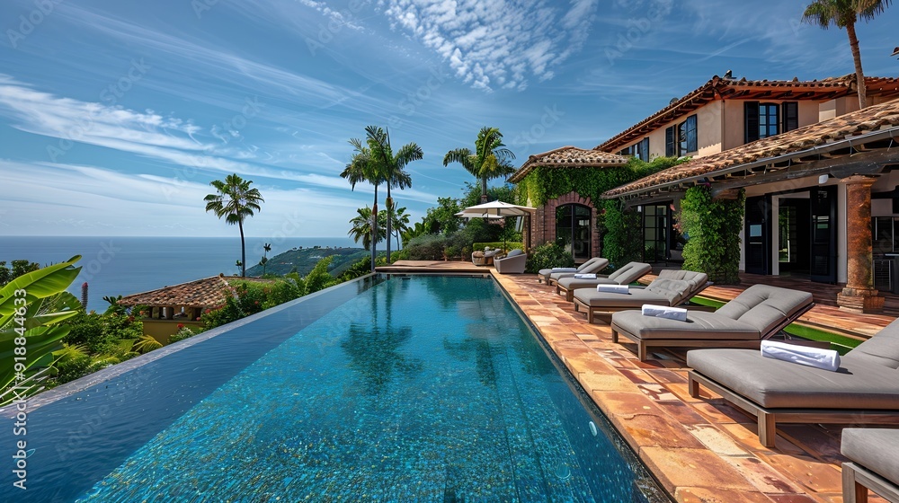 Fototapeta premium Exquisite luxury villa featuring opulent amenities breathtaking views and unparalleled elegance for a truly indulgent retreat : Generative AI