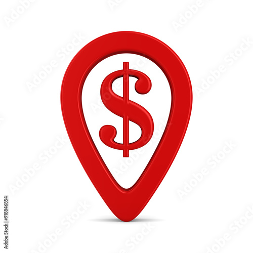 Red pointer marker on white background. Isolated 3D illustration