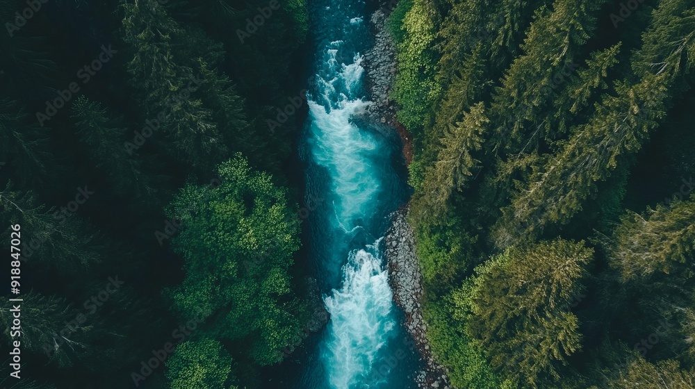 Aerial view of a winding river cutting through a lush landscape, captured by a drone. Aerial view of a winding river cutting through a lush landscape, captured by a drone.