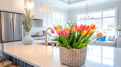 The family home kitchen features a bright and inviting design with white cabinets and a sleek countertop.