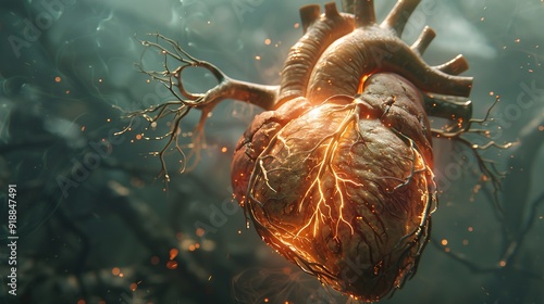Vivid 3D heart anatomy illustration on scientific backdrop