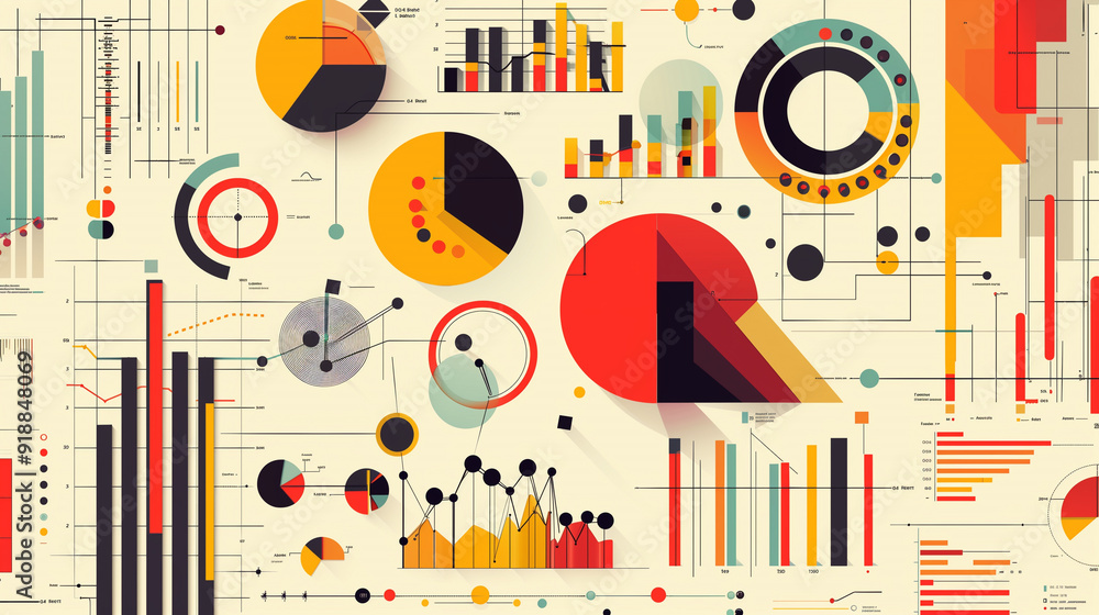Obraz premium business statistics info graphics, pie charts, bar graphs, and numerical data, business growth analysis 