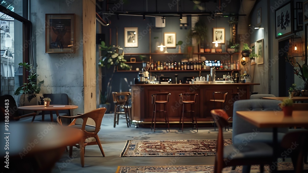 Obraz premium Interior of event space and cafe : Generative AI
