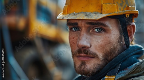 Work process on construction site male portrait : Generative AI