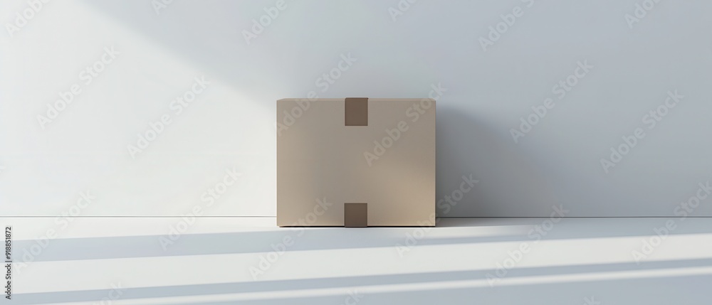 A cardboard box is sitting on a white wall A cardboard box is sitting on a white wall