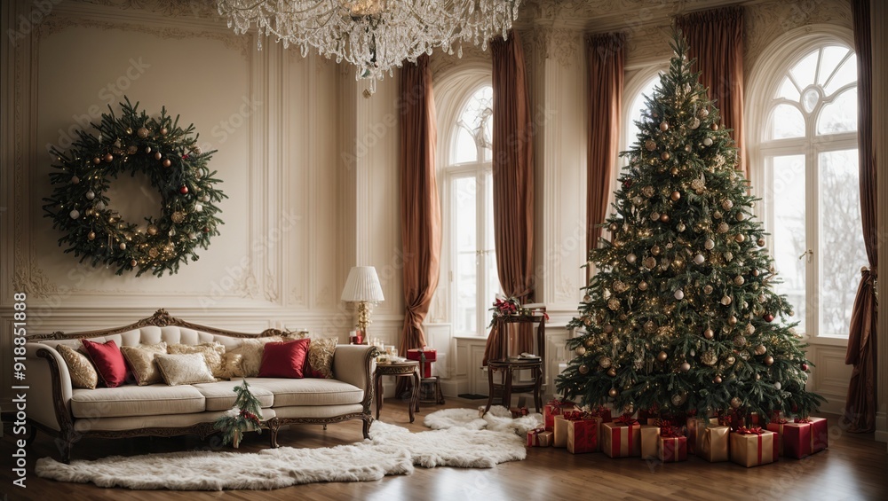 Christmas tree in classic elegant apartment Christmas tree in classic elegant apartment