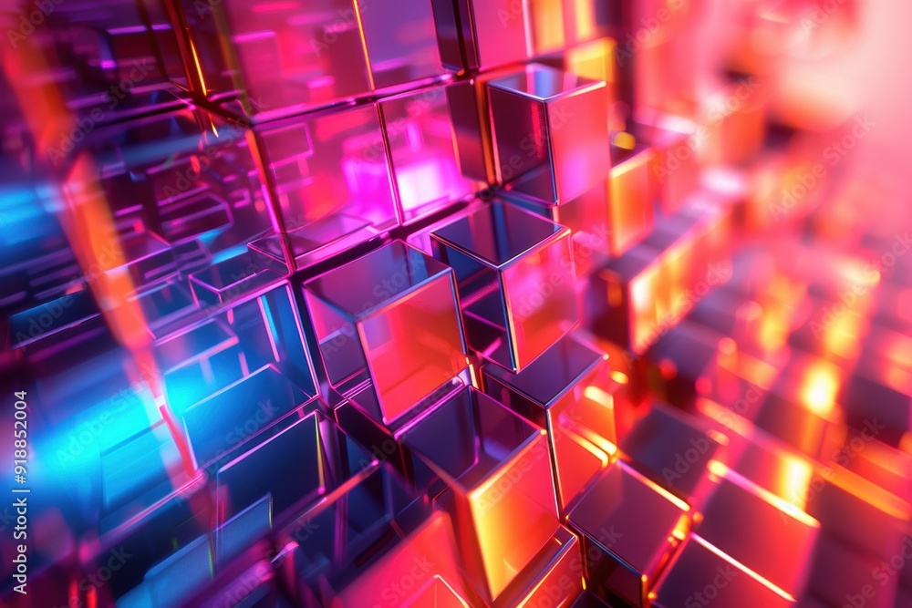 Neon Geometric Cube Abstract Neon Geometric Cube Abstract