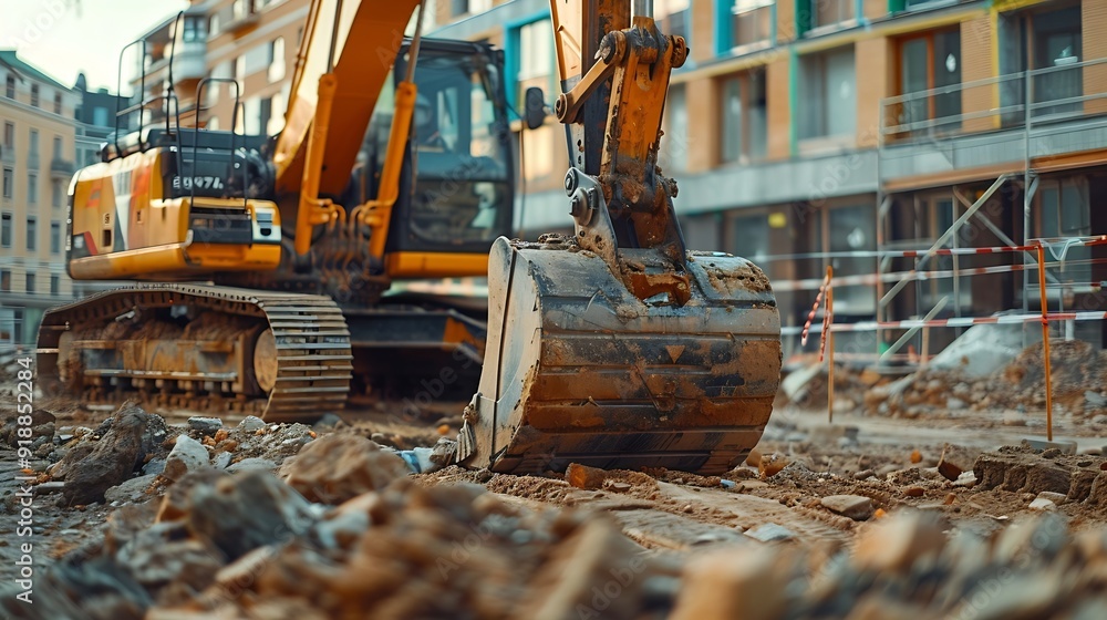 excavator is working and digging at construction site : Generative AI excavator is working and digging at construction site : Generative AI