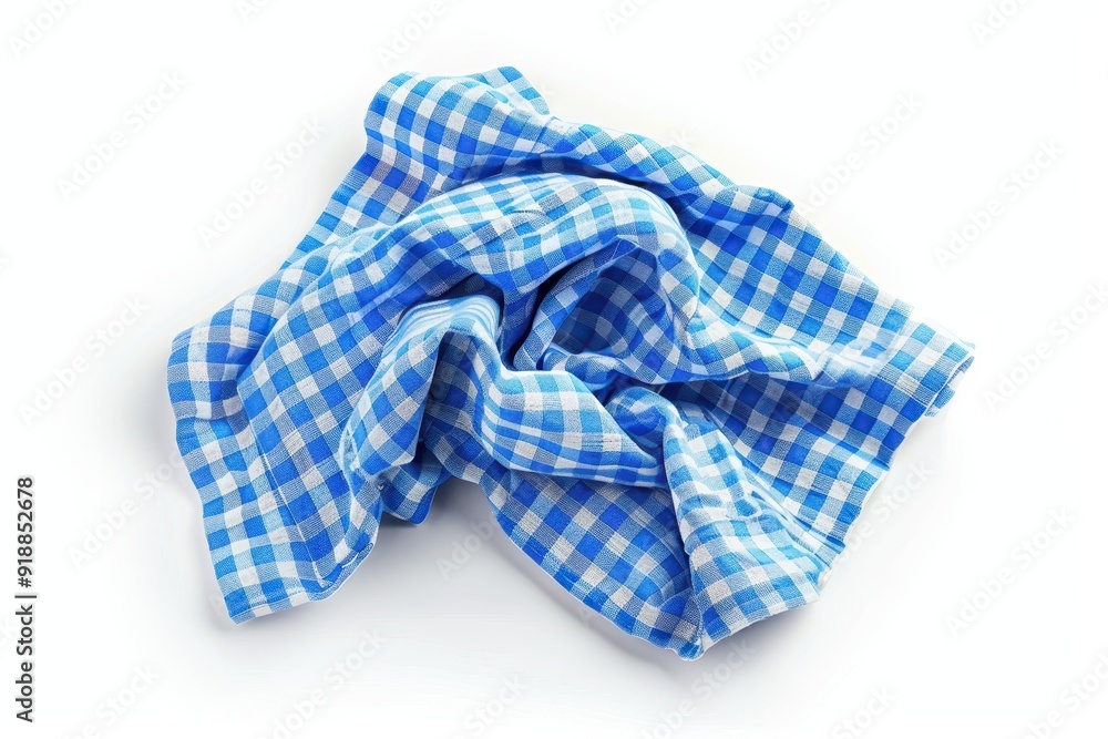 Blue checkered kitchen towel on white surface Blue checkered kitchen towel on white surface