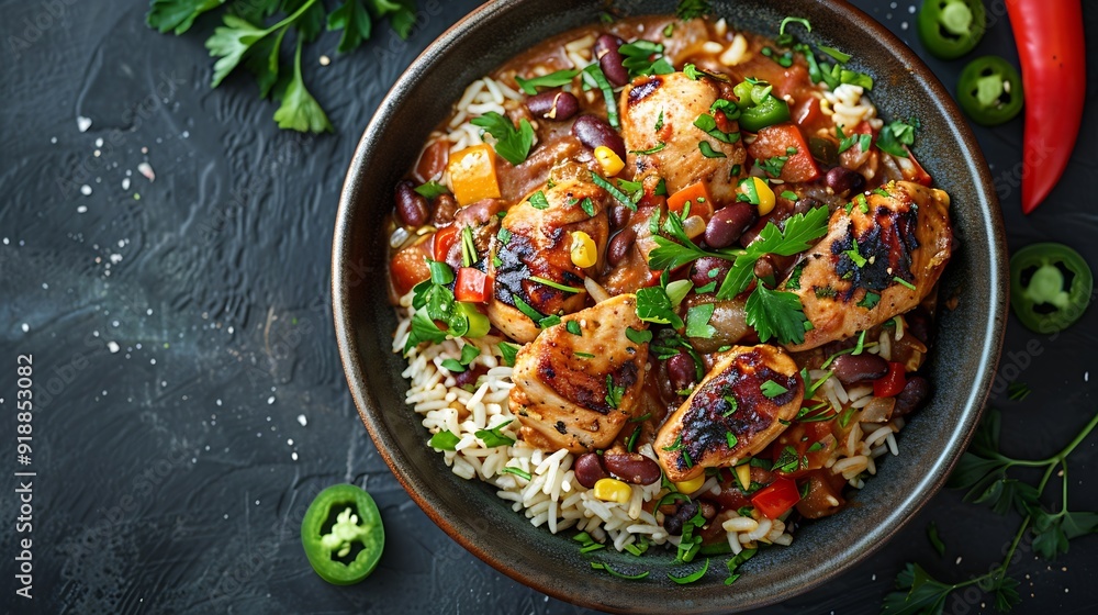 Mexican sauteed chicken with rice and beans : Generative AI Mexican sauteed chicken with rice and beans : Generative AI