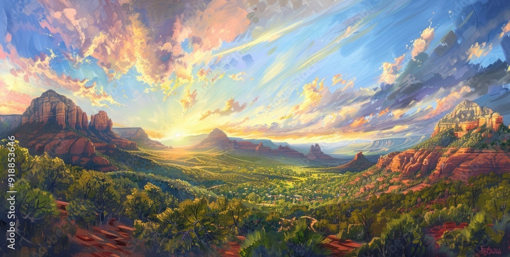 A Majestic Sunset Over Sedona's Red Rock Landscape A Majestic Sunset Over Sedona's Red Rock Landscape