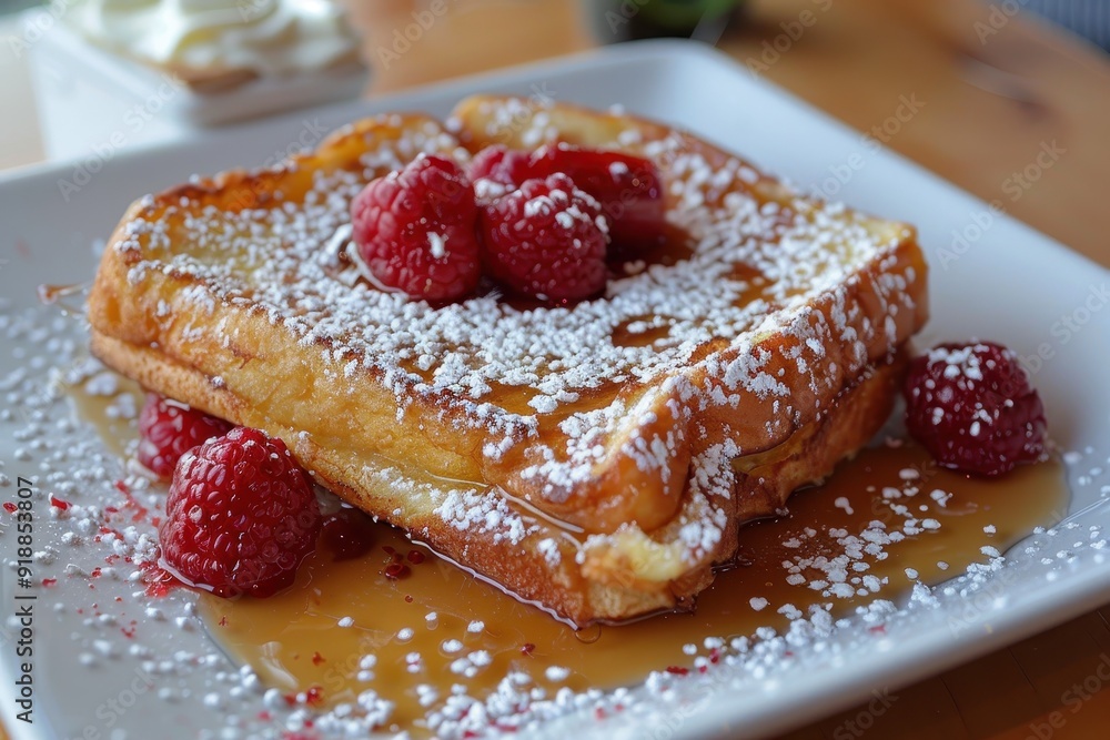 Breakfast with French toast on a white plate Breakfast with French toast on a white plate