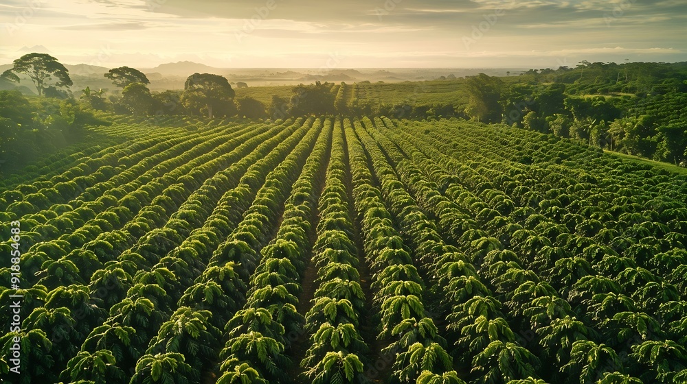 aerial view of green coffee field in Brazil : Generative AI