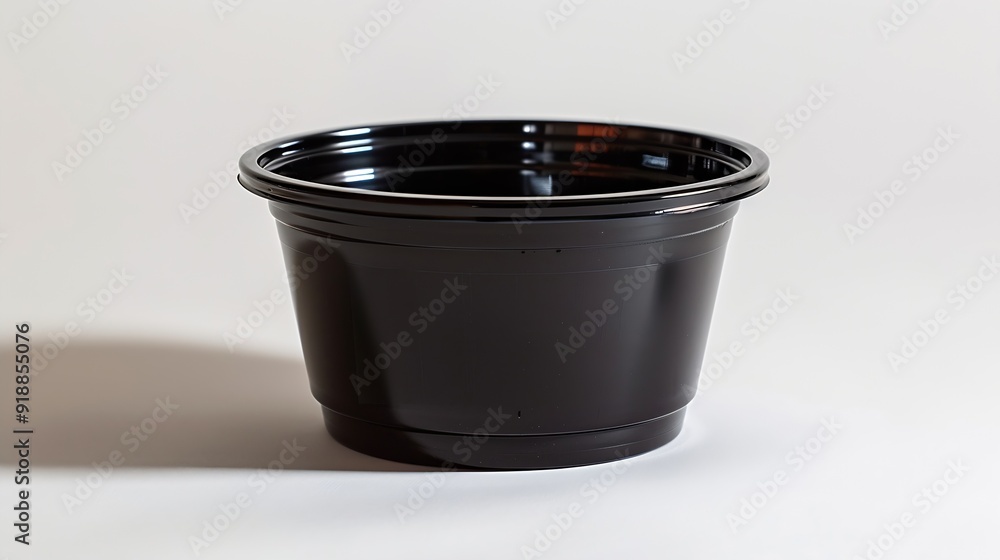 Black plastic disposable sauce cup isolated on white : Generative AI