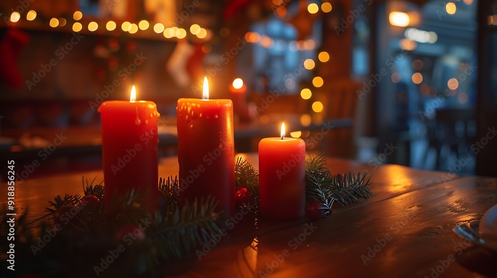 Christmas candles in the restaurant : Generative AI Christmas candles in the restaurant : Generative AI