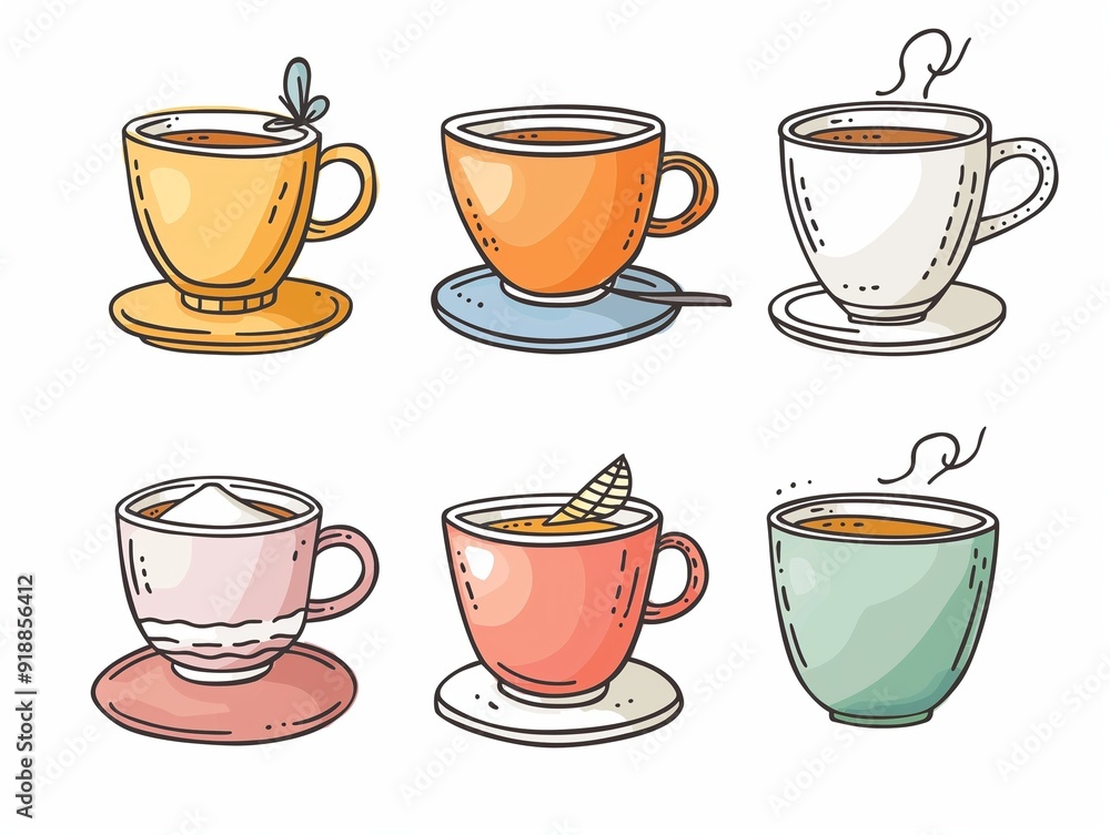 Set of various cup of tea simple illustration. AI generated Set of various cup of tea simple illustration. AI generated
