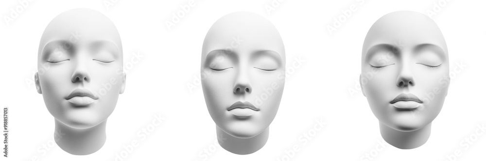 Set of Modern 3D icon depicting a smooth, featureless head shape against isolated on transparent background Set of Modern 3D icon depicting a smooth, featureless head shape against isolated on transparent background