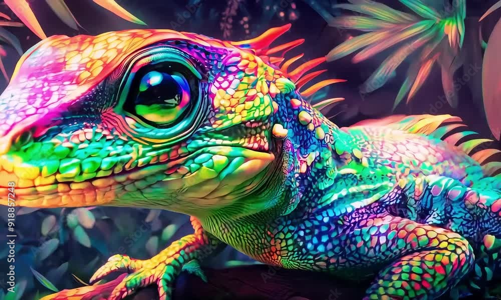 Colorful lizard in vibrant tropical jungle with ai generated.
Colorful lizard in vibrant tropical jungle with ai generated.