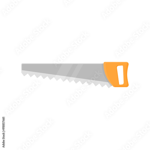 Classic hand saw in cartoon style on a white background. Tool for woodworking and repair.