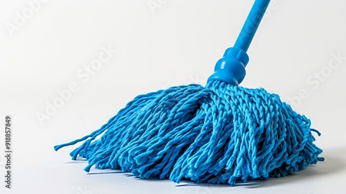 Blue plastic mop isolated on white background : Generative AI