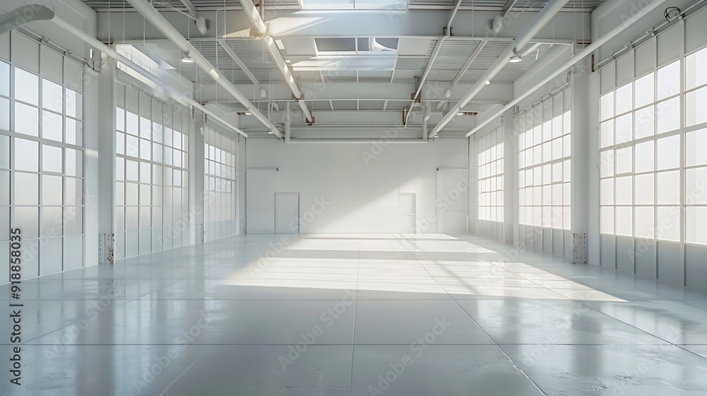 Interior of empty warehouse or garage in white colors : Generative AI Interior of empty warehouse or garage in white colors : Generative AI