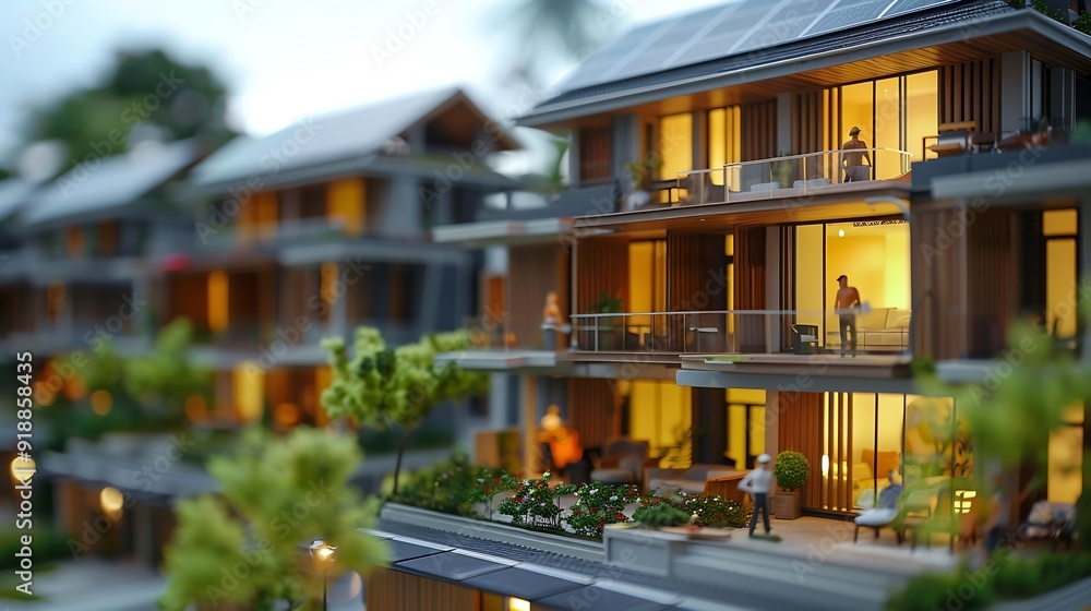 Obraz premium architects and investors discuss real estate projects using clean energy or solar cells within residential construction projects Concept using clean energy in large residential constru : Generative AI