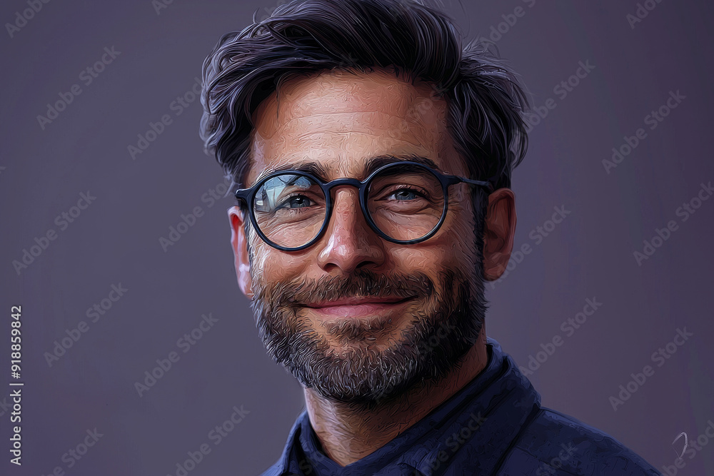 Happy smiling cartoon character man showing pointing finger standing confident on white background. Successful people male person concept Happy smiling cartoon character man showing pointing finger standing confident on white background. Successful people male person concept
