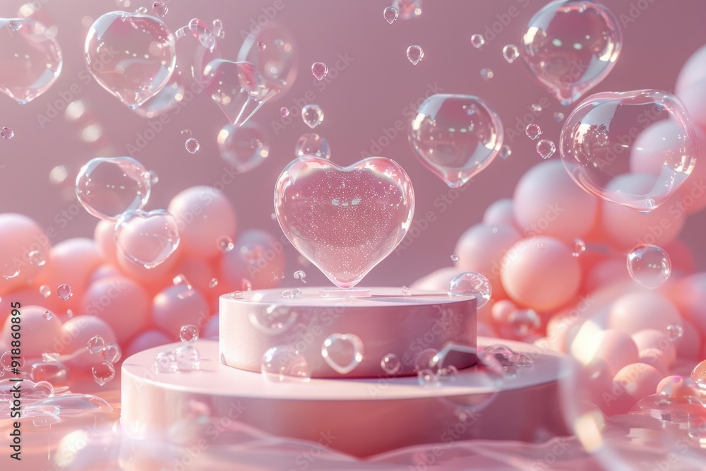 Heart-Shaped Bubbles on a Pink Podium Heart-Shaped Bubbles on a Pink Podium