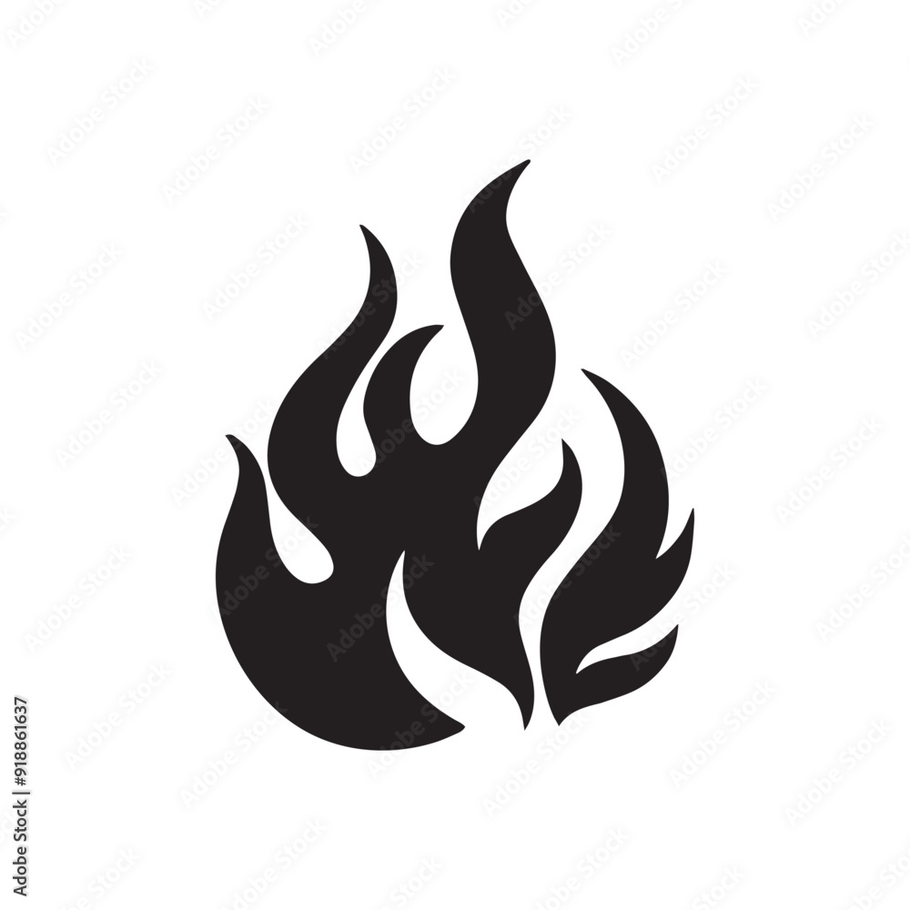 Great fire silhouette. Detailed fire print for t-shirt, banner, logo design. Fire picture isolated on white background. Vector illustration