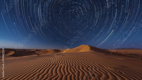 Star trail over the sand dunes of rub al khali desert oman middle east : Generative AI photo