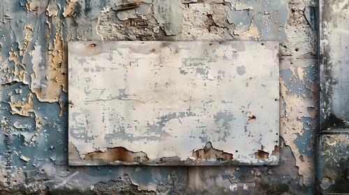 blank advertising poster glued to the weathered wall copy space in pasted billboard on peeling plaster : Generative AI