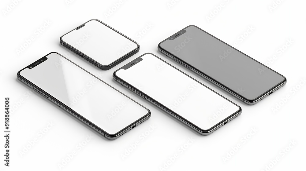 flat rays collection of smartphone mockup blank screen isolated with clipping path on white background : Generative AI flat rays collection of smartphone mockup blank screen isolated with clipping path on white background : Generative AI