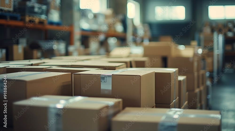 Startup business space filled with merchandise in boxes to ship to clients products in cardboard packages used for supply chain distribution Empty warehouse with merchandise and depot : Generative AI Startup business space filled with merchandise in boxes to ship to clients products in cardboard packages used for supply chain distribution Empty warehouse with merchandise and depot : Generative AI