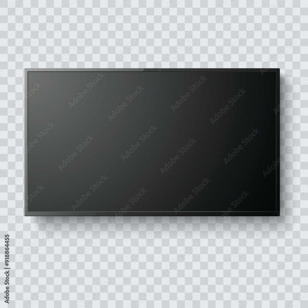 A slim, modern rectangular monitor with a black frame and shadow. Vector illustration A slim, modern rectangular monitor with a black frame and shadow. Vector illustration