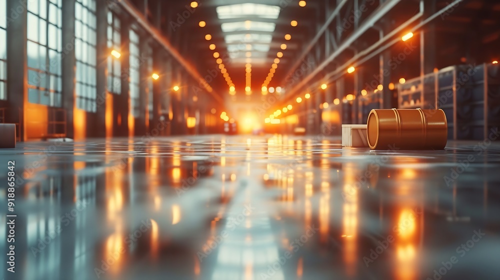 Abstract blurred factory and warehouse room background for industry : Generative AI Abstract blurred factory and warehouse room background for industry : Generative AI