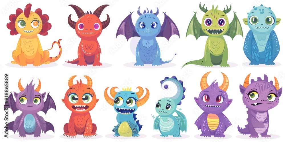 Naklejka premium Colorful cartoon characters in various poses