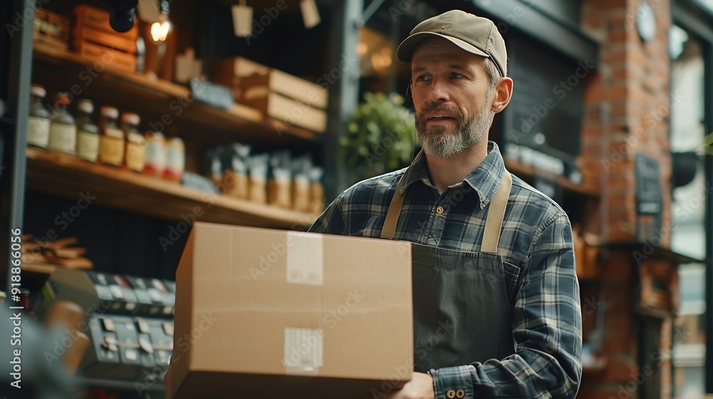 A restaurant worker eagerly receives a delivery of beverages from a supplier showcasing the moment of anticipation as the boxes are brought into the establishment : Generative AI A restaurant worker eagerly receives a delivery of beverages from a supplier showcasing the moment of anticipation as the boxes are brought into the establishment : Generative AI