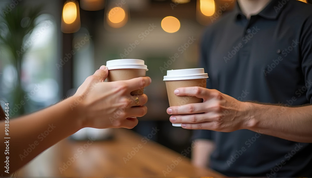 Close-up of Hands Exchanging Coffee Cups in Casual Meeting Environment Close-up of Hands Exchanging Coffee Cups in Casual Meeting Environment