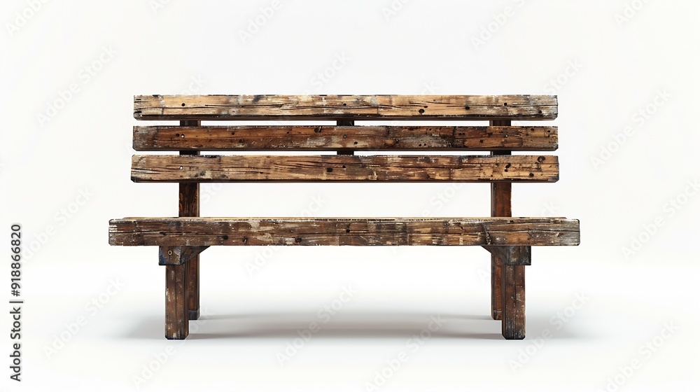 old wooden bench isolated on a white background : Generative AI old wooden bench isolated on a white background : Generative AI