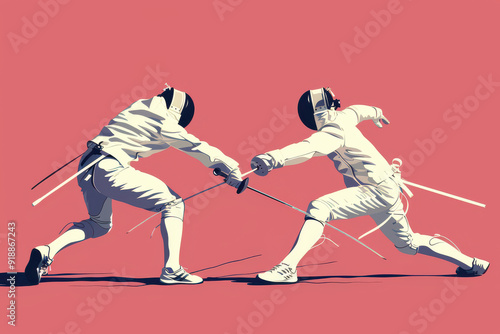 Fencing, Professional fencer with sword to fight in motion, action.