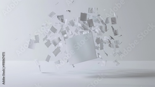 White Paper Fragments Falling on a White Background.