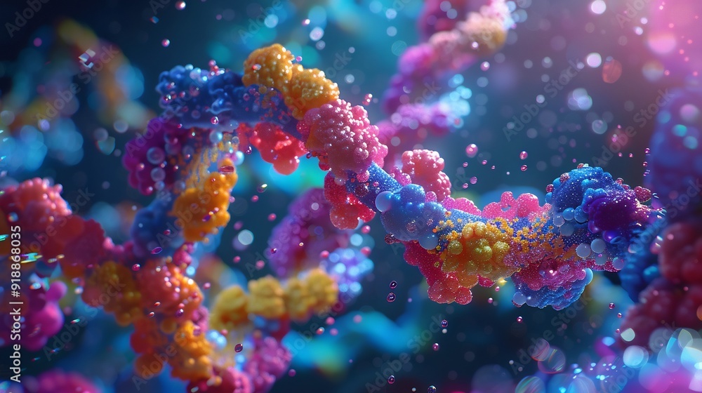 Abstract DNA Structure with Vibrant Colors and Bubbles Abstract DNA Structure with Vibrant Colors and Bubbles