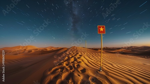 Star trail over the sand dunes of rub al khali desert oman middle east : Generative AI photo