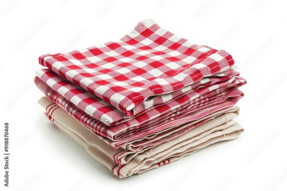 White background stacked square napkins picnic and home textiles folded cloth for serving food White background stacked square napkins picnic and home textiles folded cloth for serving food