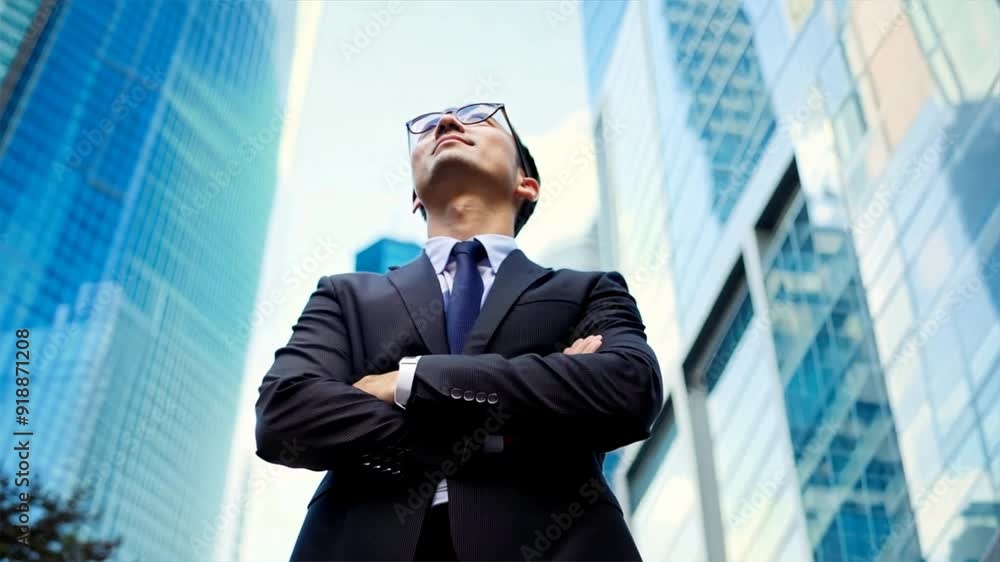 A man in a suit and tie is standing in front of a building with a smile on his face A man in a suit and tie is standing in front of a building with a smile on his face