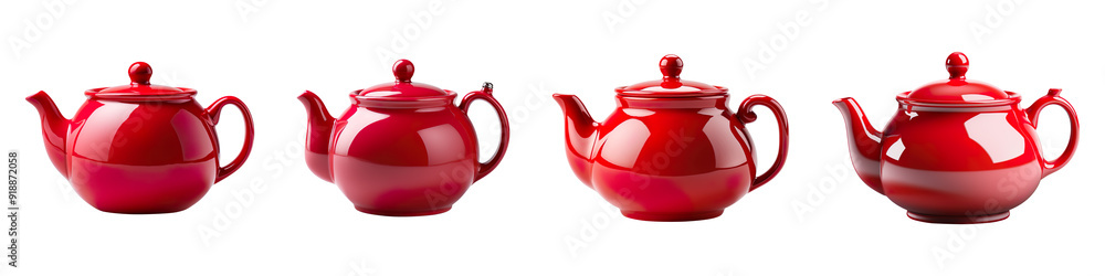 Collection set of red Teapots isolated on transparent background Collection set of red Teapots isolated on transparent background