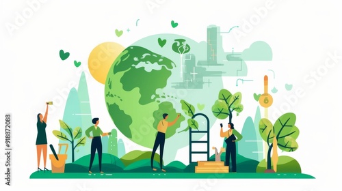 Fototapeta Naklejka Na Ścianę i Meble -  A group of people are working together to plant trees