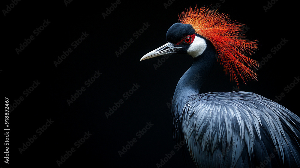 Fototapeta premium Portrait Grey crowned crane isolate on black background