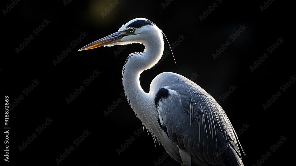 Close up of Heron portrait on black background Close up of Heron portrait on black background